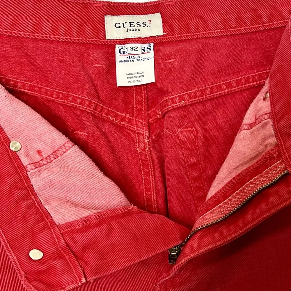 Guess 90s Red High Rise Canvas Jeans Made In USA Women’s 32 - Picture 10 of 13